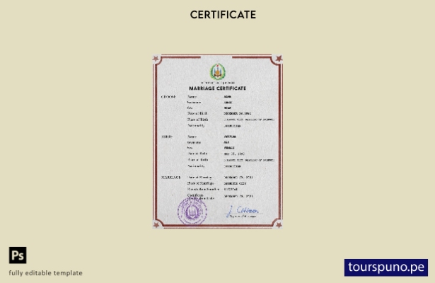 listo para imprimir plantilla PSD de certificado de matrimonio de Yibuti